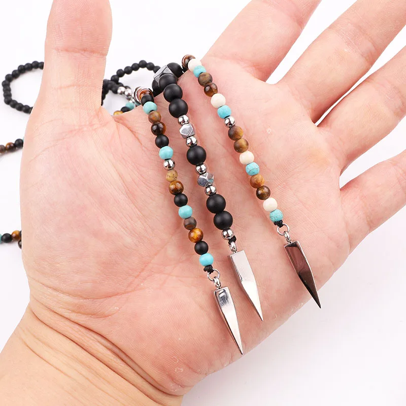 New Men Necklace Natural Stone Beads Tiger Eye Matte Onyx 316L Stainless Steel Cute Pendant Necklace Jewelry Gift Men