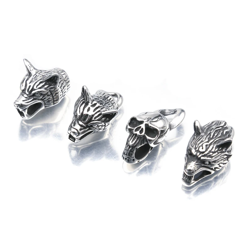 1Pc Stainless Steel Viking Wolf Dragon Head End Beads Hook Claps Connector Diy For Punk Leather Bracelet Choker Jewelry Making