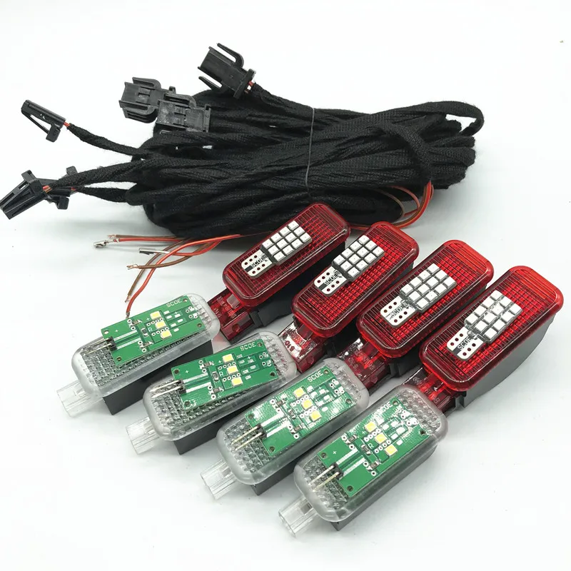 Auto LED Rosso/Bianco Porta Spia con Cavo cablaggio Per Audi A3 S3 A4 B7 B8 S4 A5 A6 C7 S6 A7 A8 S8 Q3 Q5 Q7 RS3 RS4