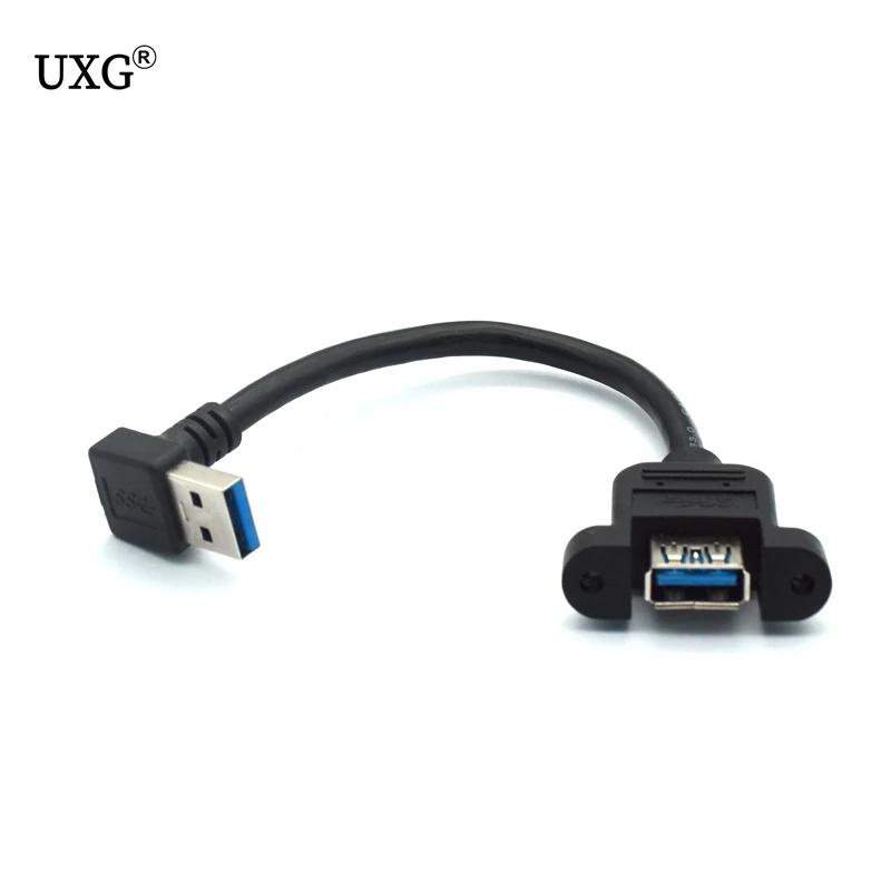 USB 3.0 przedłużacz kabla w dół pod kątem męski na żeński przedłużacz przewód podwójnie ekranowany w/panel z mocowaniem na śruby do montażu na 15cm