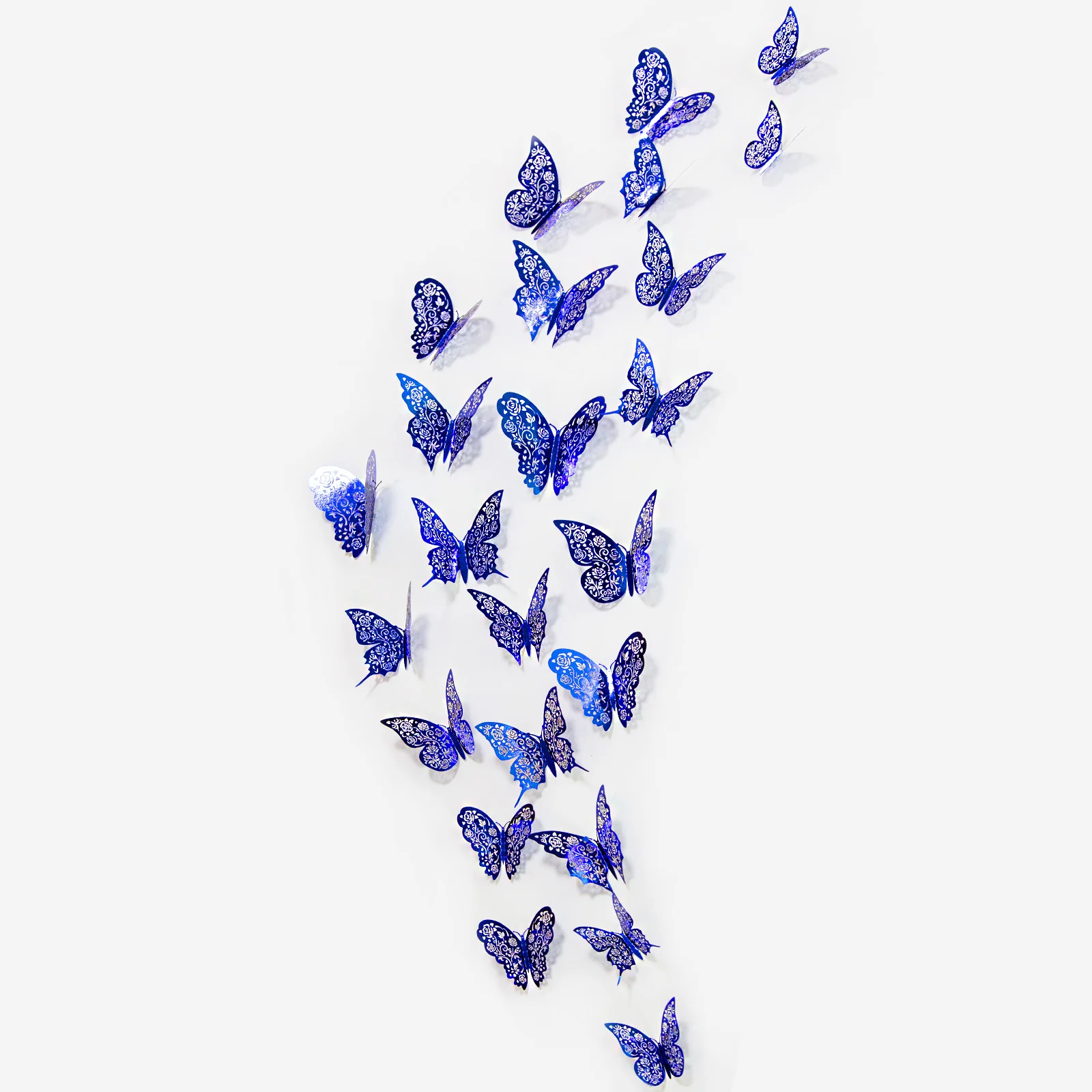 12Pcs New 3D Royal Blue Hollow Butterfly Wall Sticker Paper Rose Flower Design Living Home Decoration Wedding Butterflies Decals