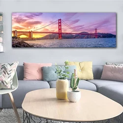 Landscape Canvas Painting San Francisco Golden Gate Bridge Sunset Posters and Prints Wall Picture Room Home Decor No Frame
