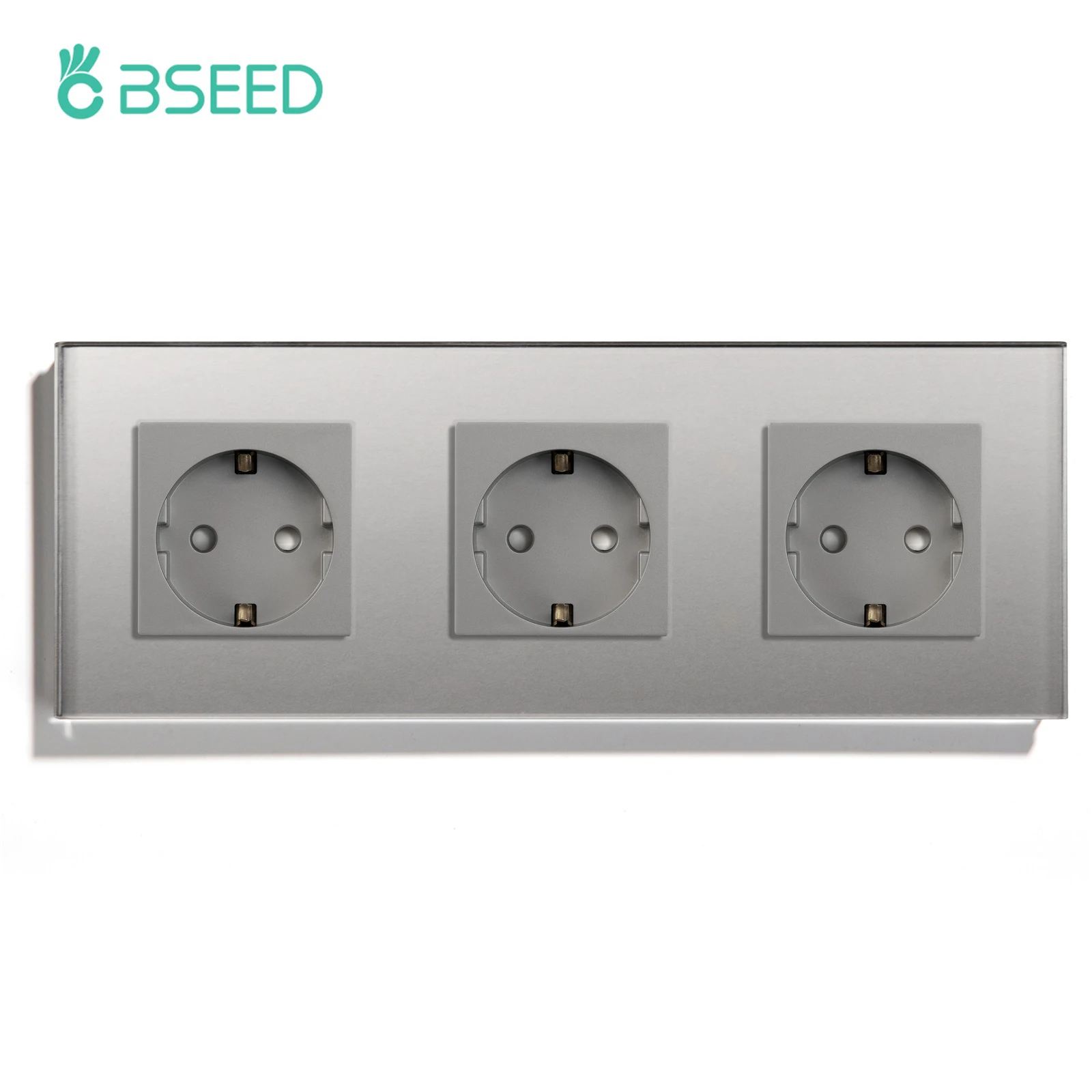 Bseed Triple EU Russia Standard Wall Power Socket Crystal Glass Panel White Grey Black Glod 110-240V Electrical Plug