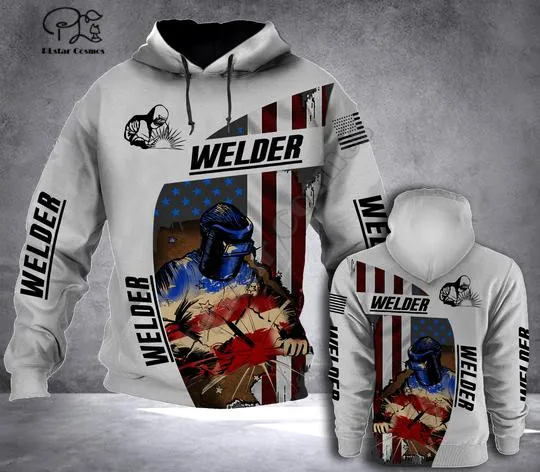 Welder Flag  printed Hoodies sweatshirts Men Women Fashion Hooded Long Sleeve streetwear Pullover cosplay costumes