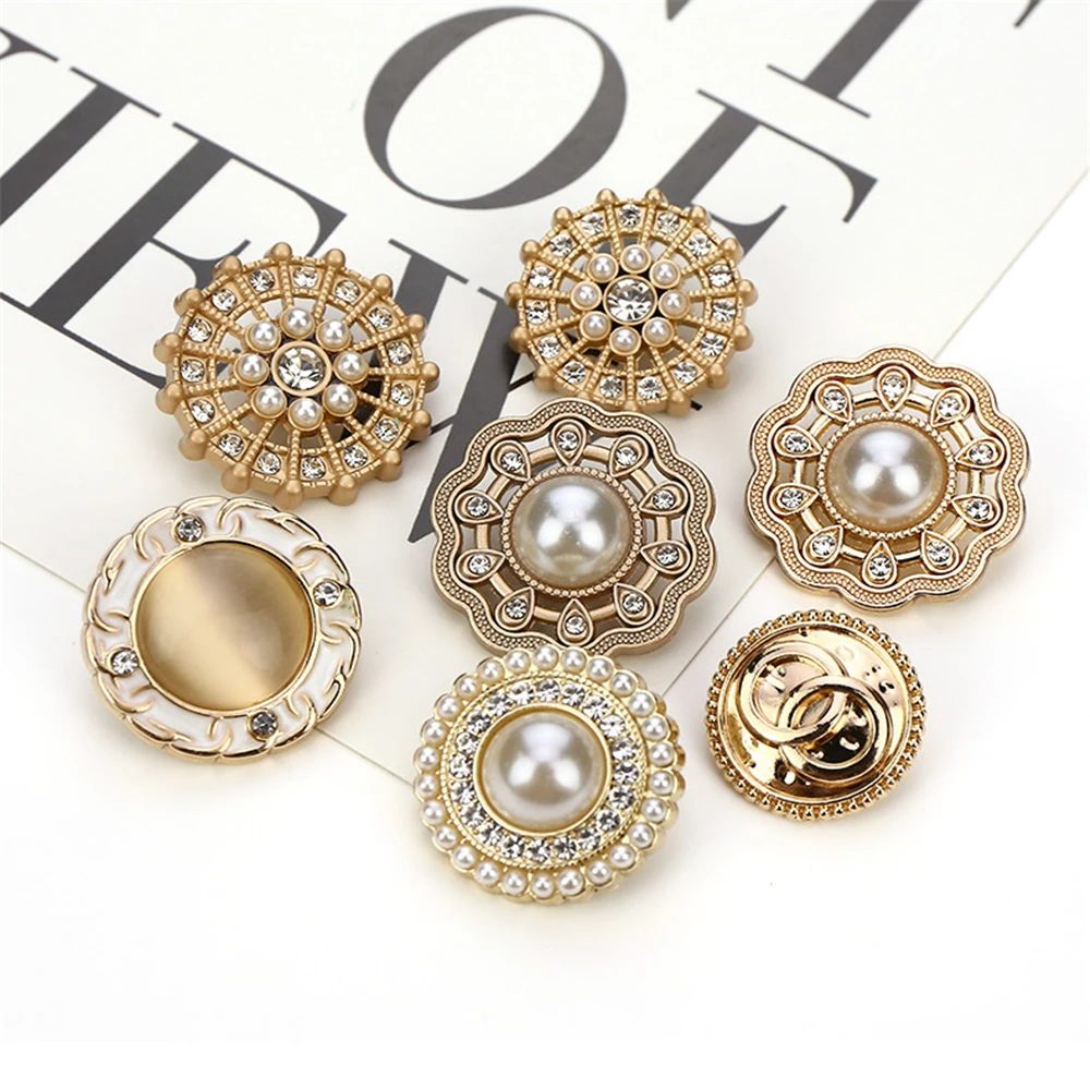 10pcs/lot Super Beautiful Diamond Pearl Buttons for Sewing Clothing Decoration Accessories Gold Silver Rhinestone Shirt Buttons