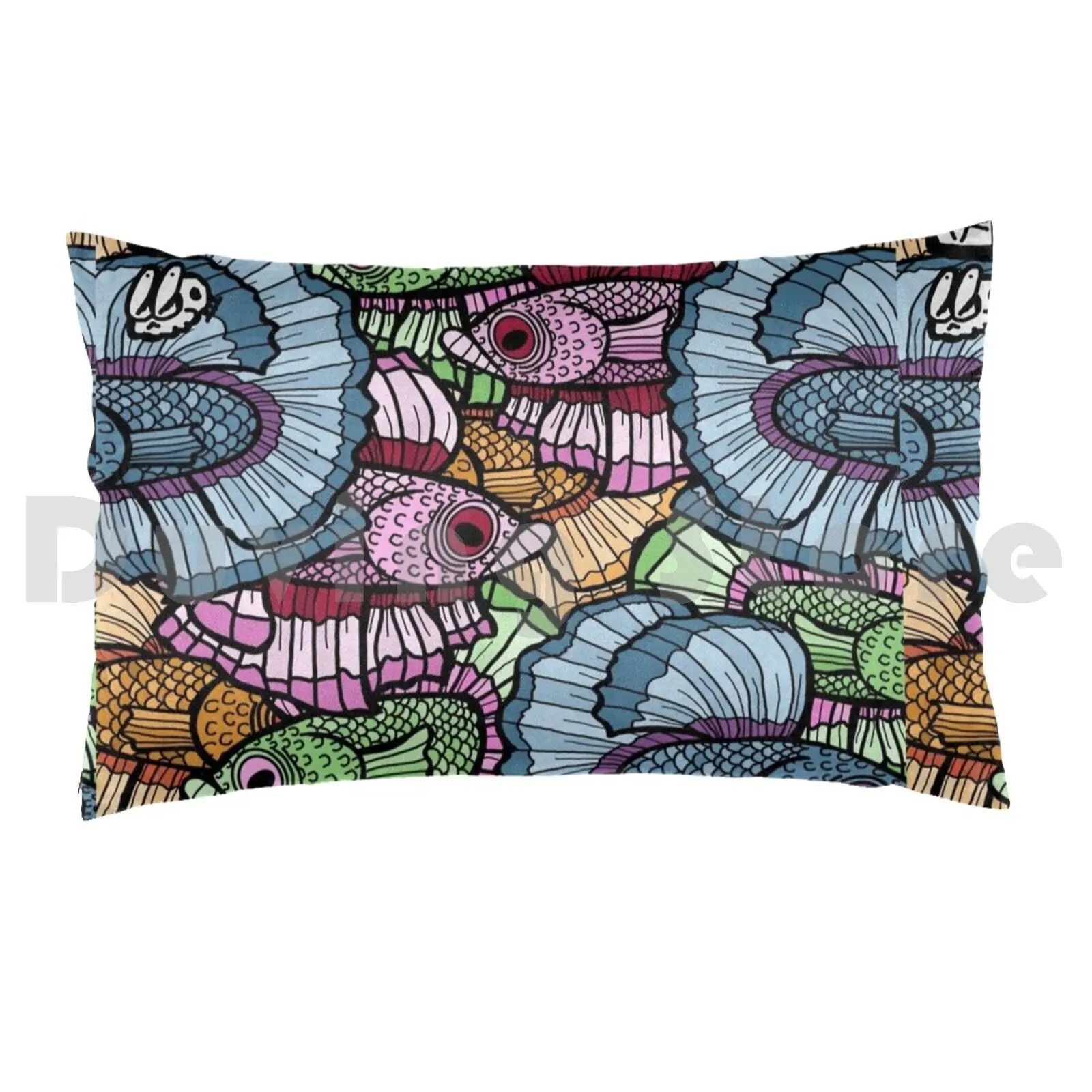 Betta Party By @subject0mega Pillow case 1985 Betta Fish Goldfish Aquarium Sea Underwater Beach