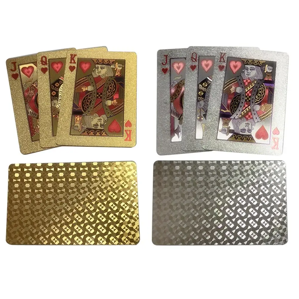 24K Gold /Silver Waterproof Gold Foil Plated Playing Cards Set 54pcs Deck Poker Classic Magic Tricks Tool Magic Box-packed