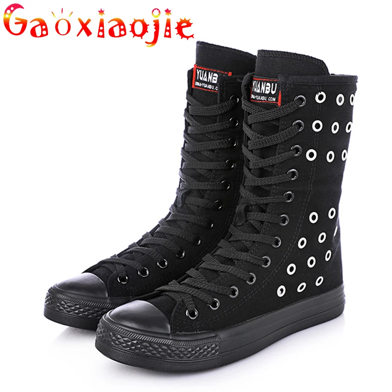 2024 Short Tube Boots Women Fashion Front Lace-up Side Zipper Canvas Shoes Casual Breathable Hole Flat Shoes Dance Shoes Women