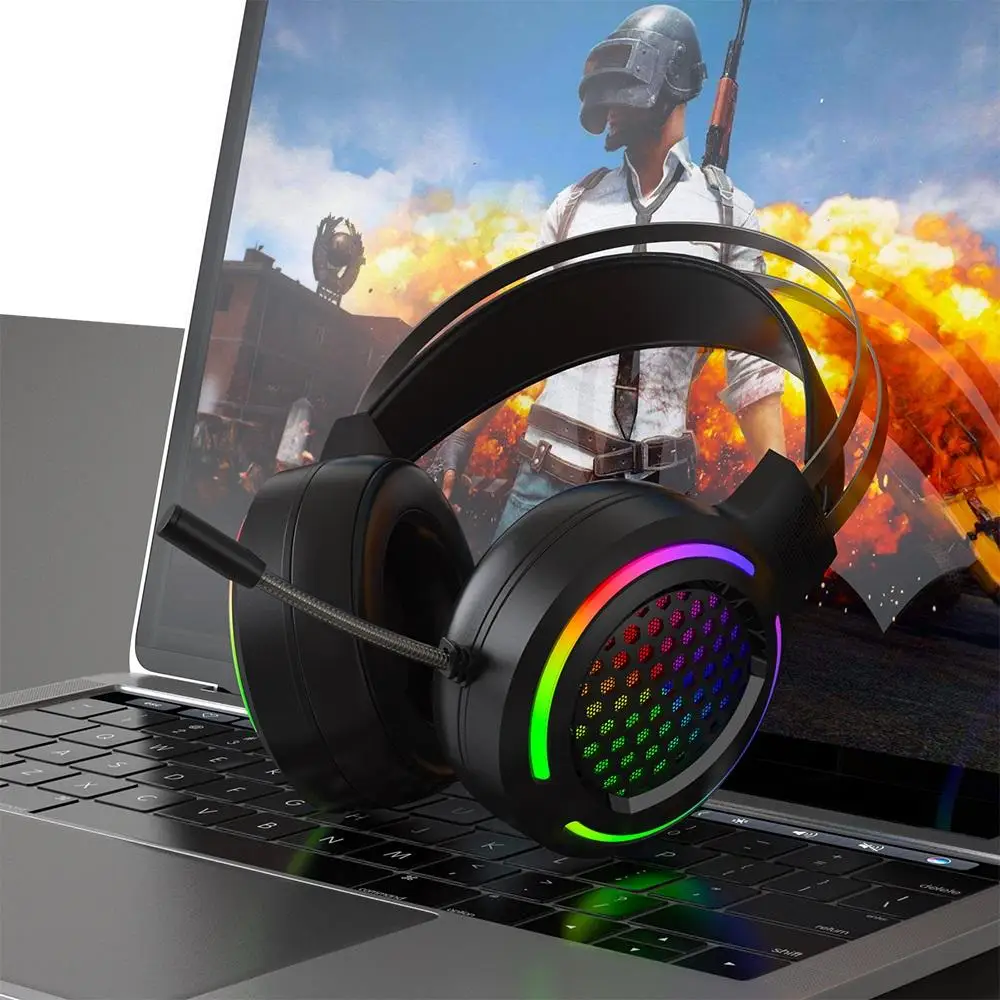 7.1 Usb Wired Hollow RGB Gaming Headset Active Noise Reduction Heavy Bass Professional Computer Gamer Headphone with Microphone