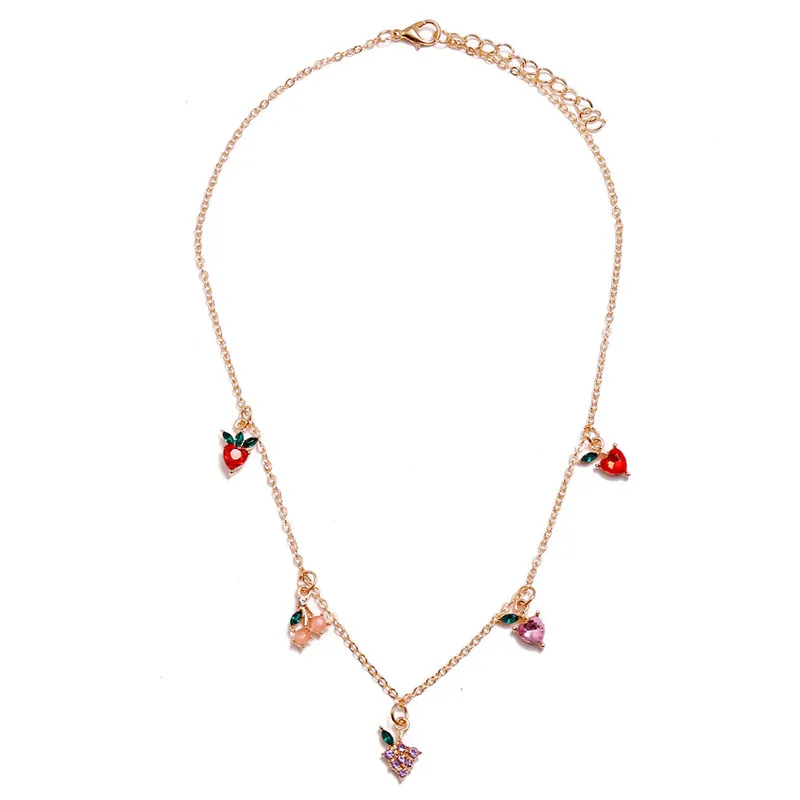 Collier en cristal doux, pomme cerise raisin Fruits, chaîne clavicule en or mignon, collier de fête, bijoux cadeaux 1 pièce