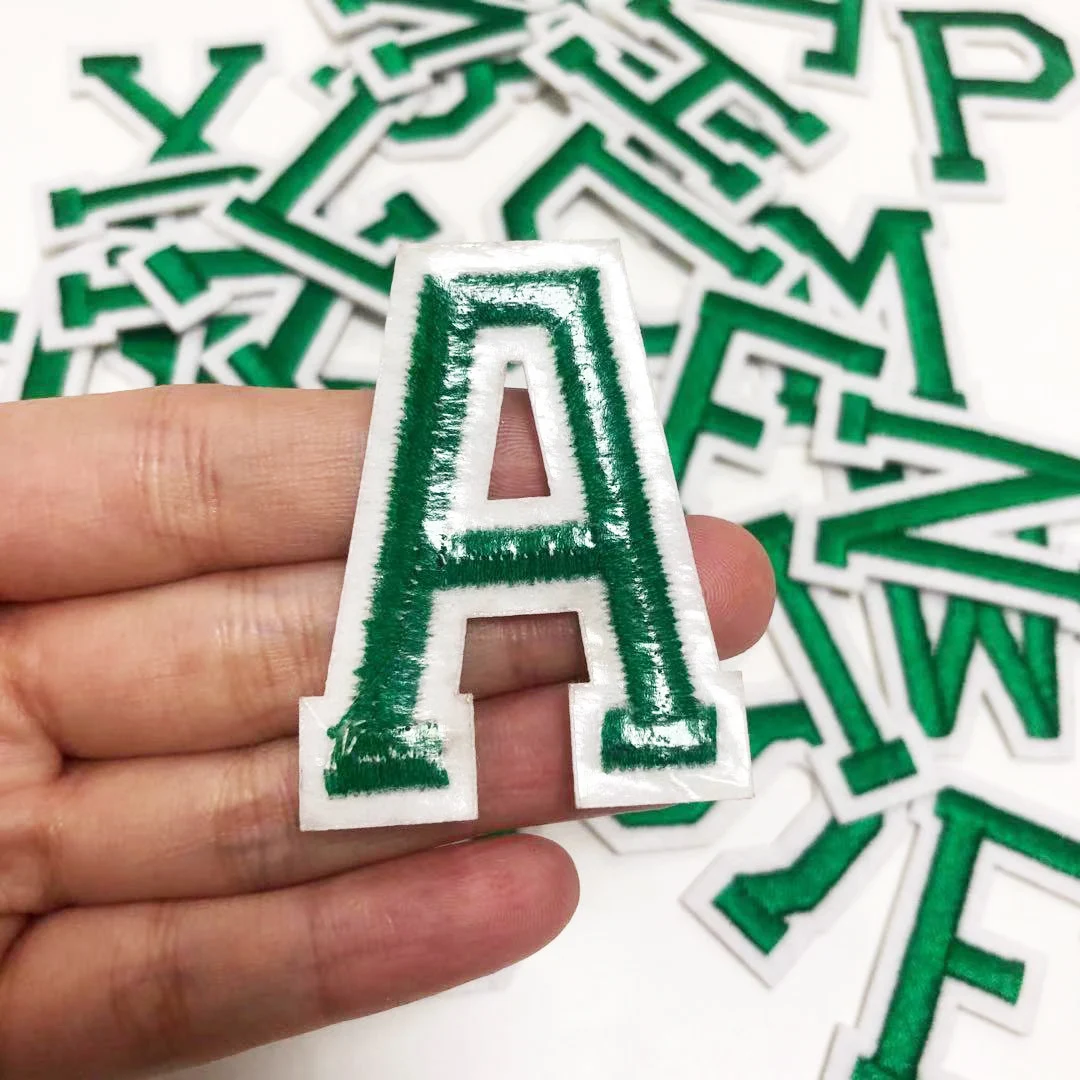 Green Embroidered Letters Iron On Patch Applique Alphabet Patches For Kid Clothing Bags Sewing Name Badge Patch Accessories