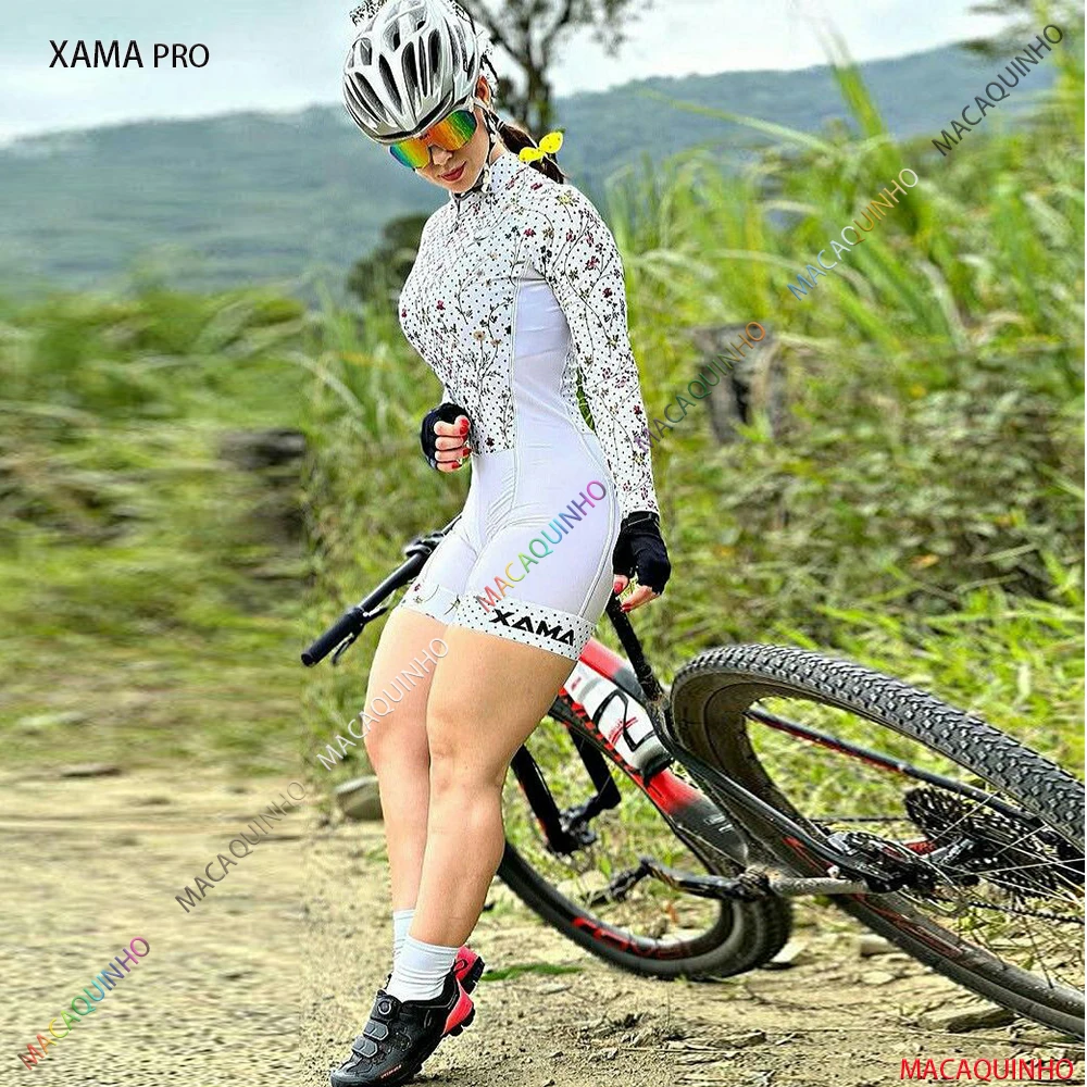 2022 XAMA Pro Cyclist Jumpsuit Fitness Women's Clothing Cycling Jersey In Promotion Long Sleeve Monkey White Sports Set