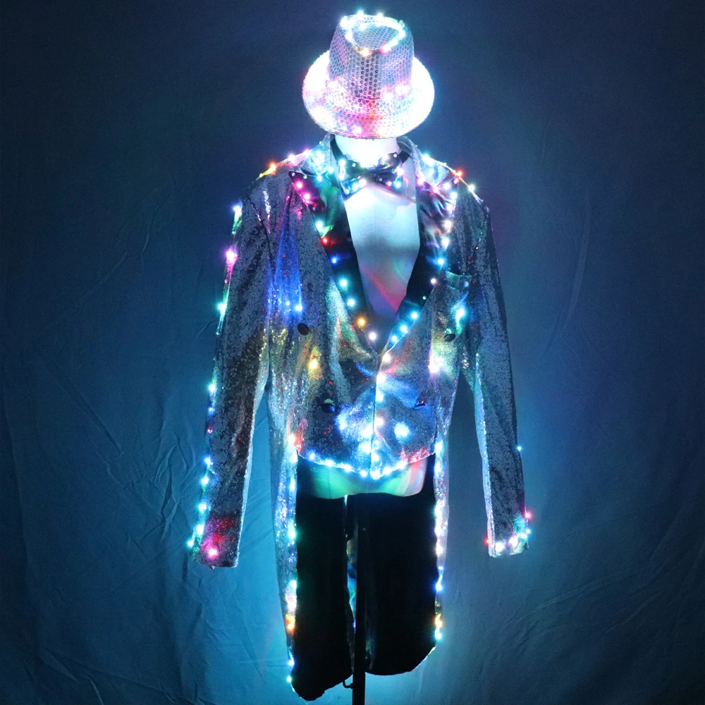 Fashion Swallowtail LED Tuxedo Luminous Costumes Glowing Vestidos LED Clothing Show Men LED Clothes Dance Accessories