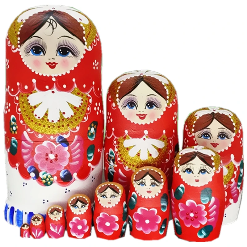 10pcs/set 20cm Wooden Matryoshka Russian Dolls Kids Toy Nesting Dolls Hand Painted Home Decoration Christmas Birthday Gifts