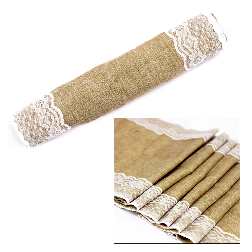 Natural Imitated Linen Lace Table Runners Home Hotel Restaurant Rustic Tea Runner Wedding Chriatmas Party Table Cloth Decoration