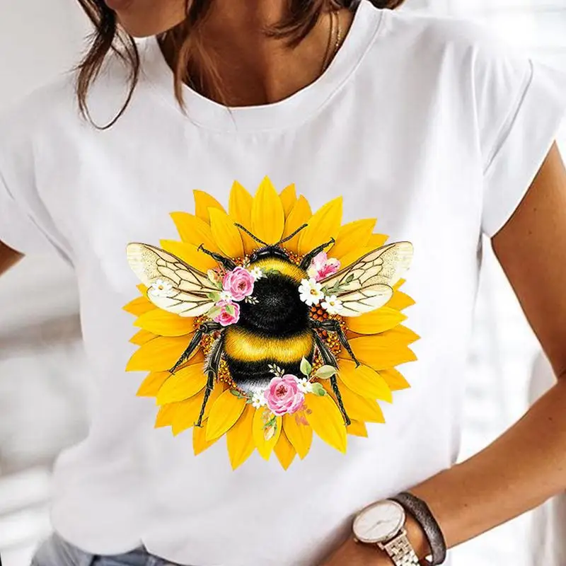 Women Print Clothes Tee Bee Cute Lovely Style Tshirt Fashion Female Tops Print Mujer Camisetas Cartoon Ladies Graphic T-Shirt