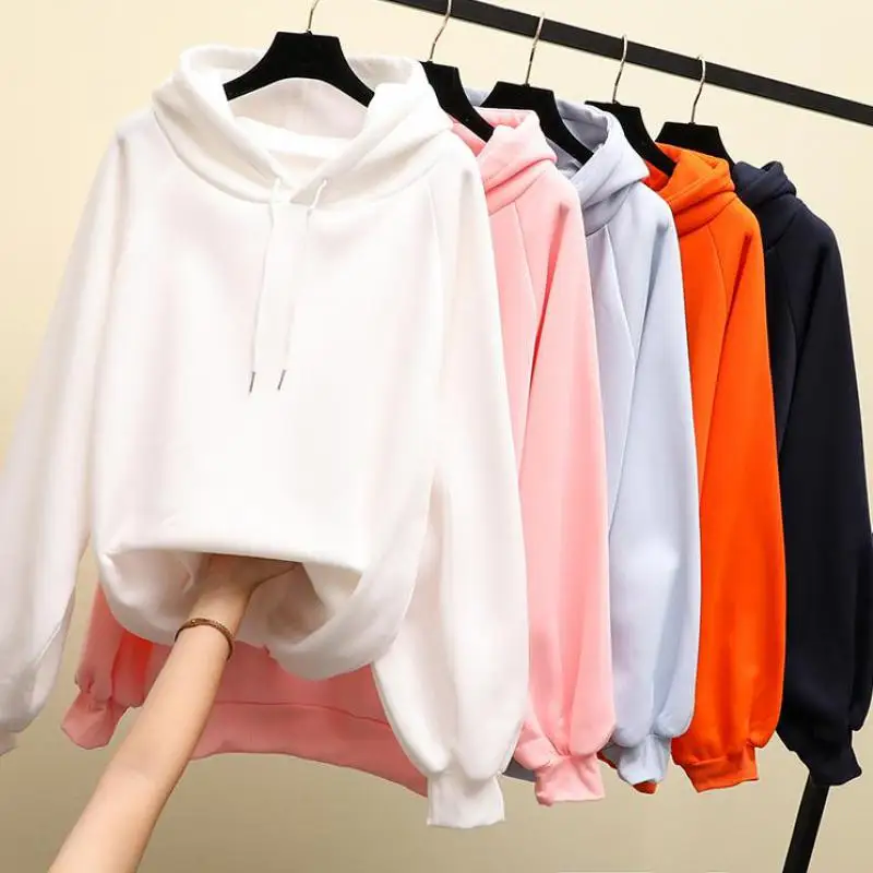 2020 Fall And Winter Solid Color Female Hoodie Casual Loose All-match Women Sweatshirt Pocket Drawstring Commuter Girl Pullover