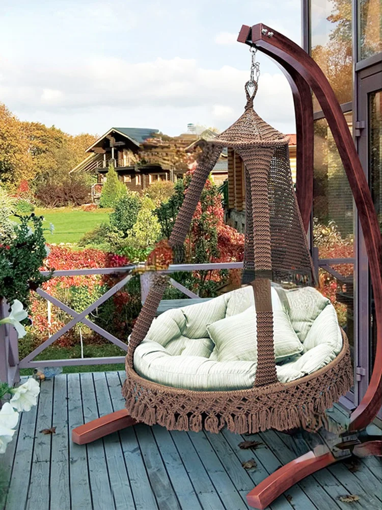 Outdoor Swing Rocking Chair Balcony Courtyard Wood Recliner Leisure Furniture Rocking Bed Glider Hanging Basket