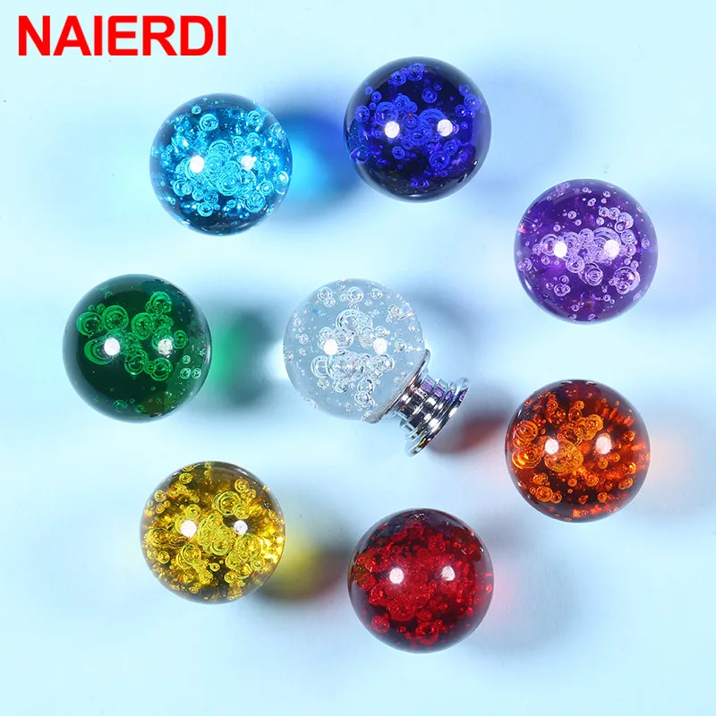 NAIERDI 30mm Crystal Bubble Ball Furniture Knob Kitchen Cupboard Door Pulls Drawer Knobs Cabinet Handles Wardrobe Door Handles