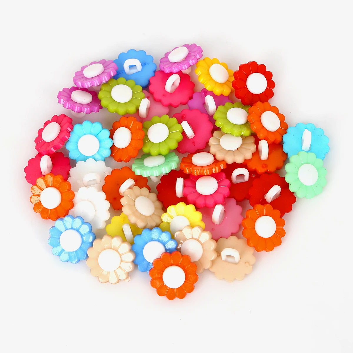 15mm 50pcs/lot Random Mixed Color Flower Shape Plastic Buttons For DIY Garment Clothes Sewing Accessories