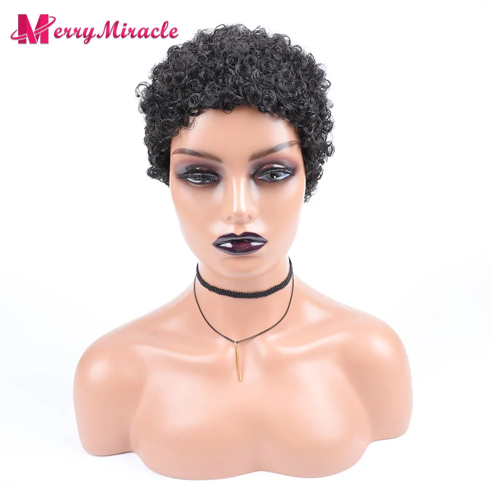 Short Pixie Cut Synthetic Hair Wigs for Women Afro Curly Synthetic Full Wigs with Thin Hair African American Hairstyles Wigs