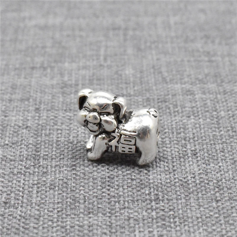 

2pcs of 925 Sterling Silver Chinese Lucky Pig Beads 3D for Bracelet Necklace