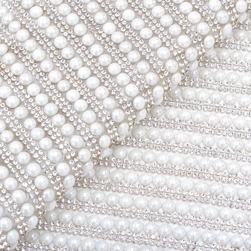 JUNAO 24*40cm Hotfix White Pearl Rhinestone Mesh Trim Glass Crystal Fabric Sheet Pearl Applique Strass Band Garment Shoes Diy