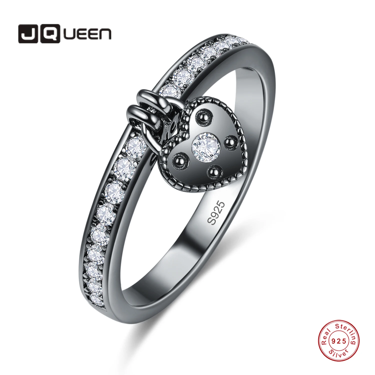 

JQUEEN подвеска в форме сердца кольцо с черным цирконием обручальное кольцо для женщин 925 ювелирные изделия Кристальные кольца
