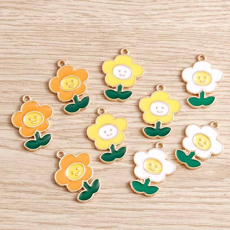 10 Stück 15x18mm Niedliche Bunte Emaille-Blumen-Anhänger für die Herstellung von Ohrringen, Halsketten, Armbändern, DIY-Handwerk und Schmuckzubehör – Detail 12