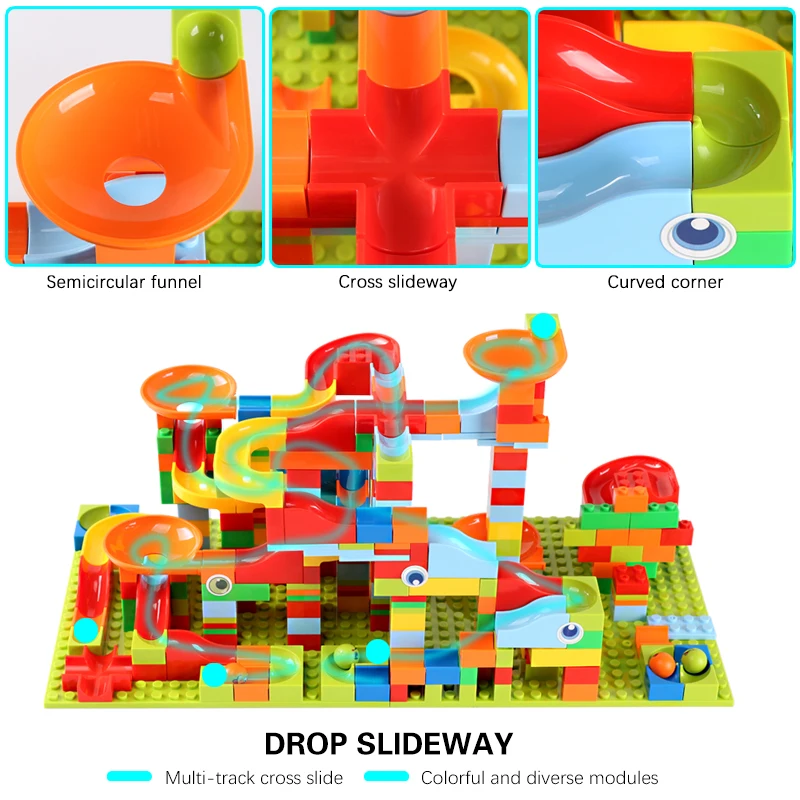 330PCS Mini Size Funnel Slide Building Blocks Marble Race Run Track Maze Ball Building Blocks Set Assemble Bricks Kids Toys