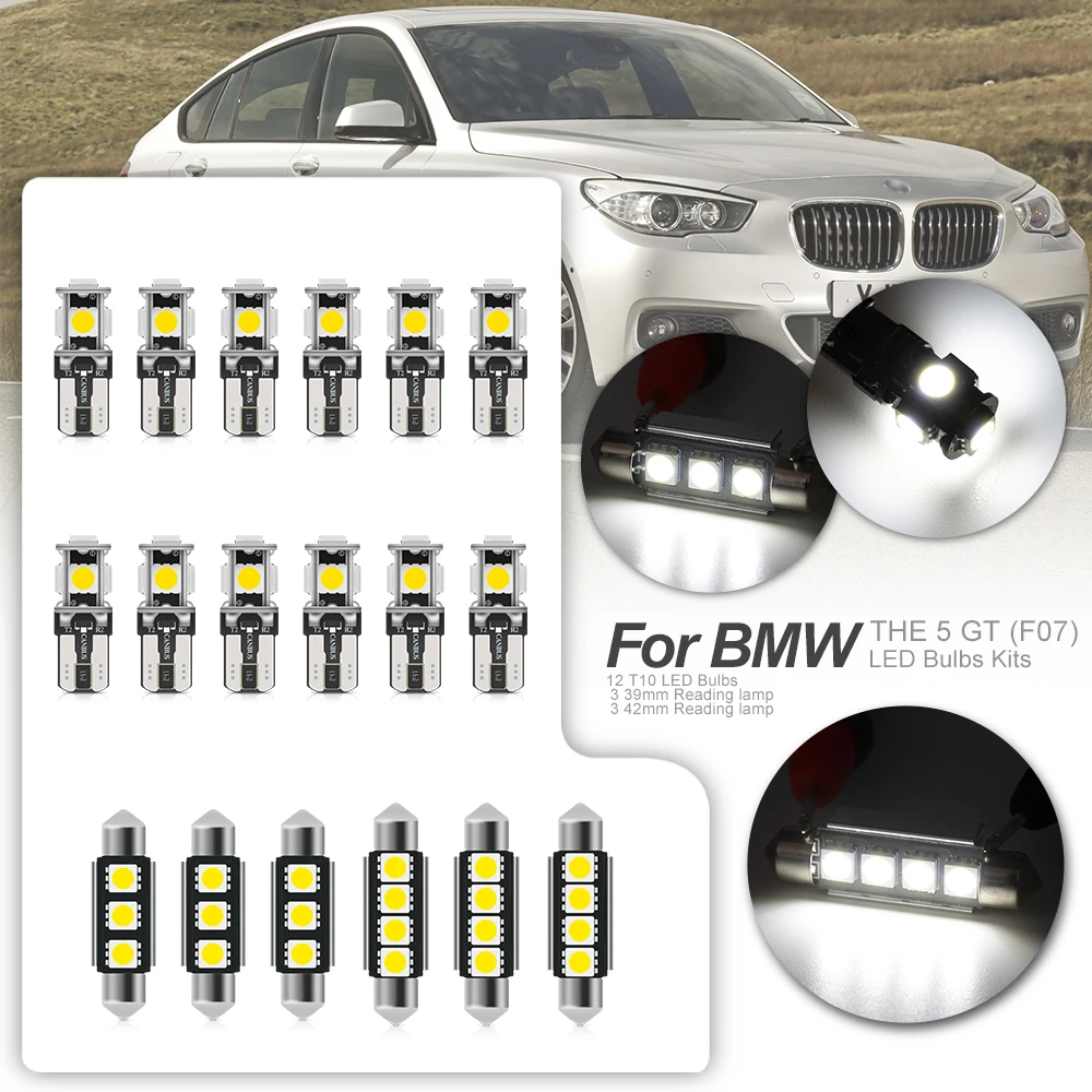 

18pcs White Canbus Car LED Light Bulbs Interior Kit For 2010-2014 BMW 5 Series F07 No Error Map Dome Courtesy License Plate Lamp