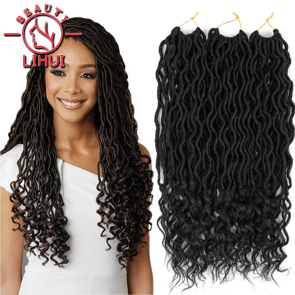 Goddess Faux Locs Crochet Braids Soft Natural Black Pre Looped Synthetic Hair Extension 18Inch 24 Strands/Pack