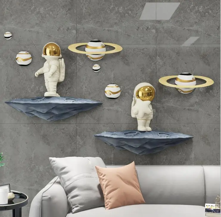 Nordic Ins Resin Statues 3D Wall Hanging Astronaut Planet Kid Room Wall Mural Decoration Art Home Livingroom Wall Sticker Crafts