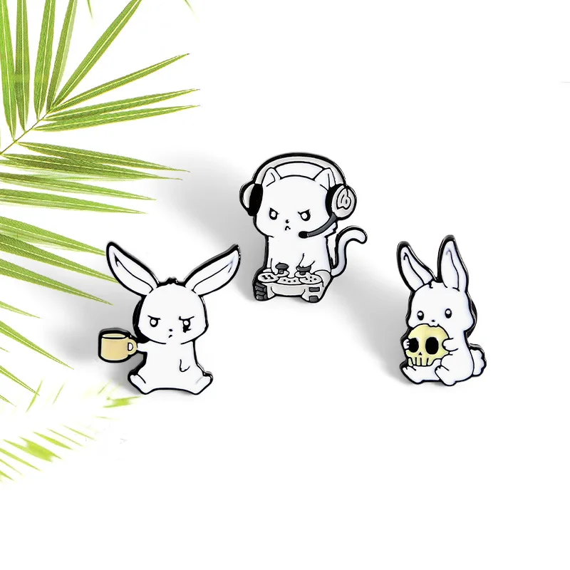 Ins Tide Fashion Creative Cute Cartoon White Rabbit Brooch Personality Student Rabbit Skull Cat Animal Wild Backpack Shirt Badge