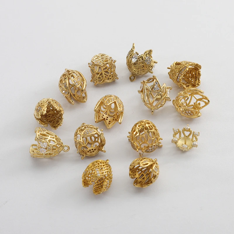 2pcs/lot Raw Brass Zircon Charms Beads Caps Connector Tassel Caps For DIY Bracelets Necklace Jewelry Making Accessories