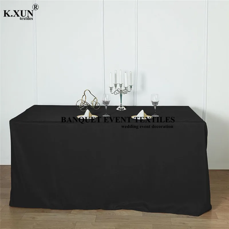 

Black White Polyester Fitted Table Skirt Cover Banquet Tablecloth For Wedding Event Party Decoration