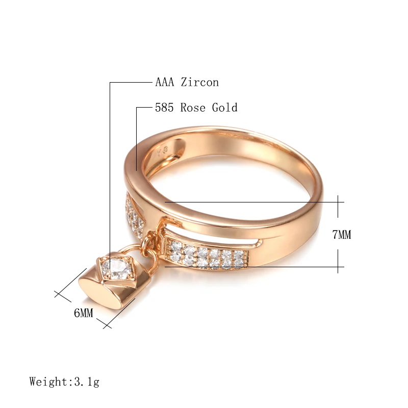 Kinel Luxury 585 Rose Gold Lock Ring Bride Wedding Fine Jewelry Micro Inlays Covered Natural Zircon Women Ring Accessories