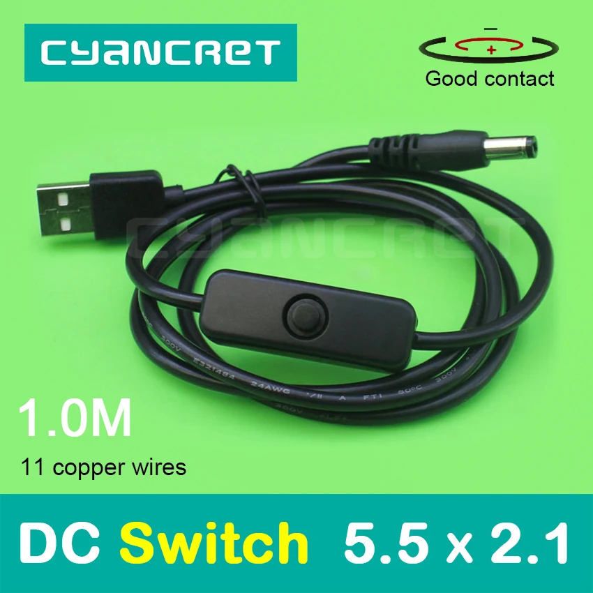 Power Cable USB to DC with Switch 5.5 x 2.1mm 1A Support 5V 9V or 12V Charger Connector for Router TV Box Table Lamp MP4