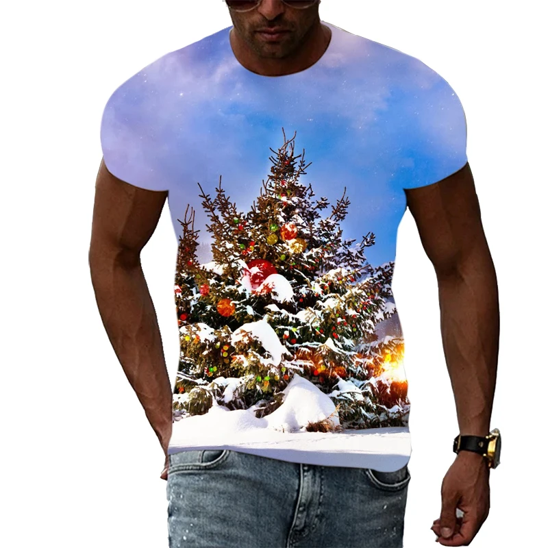 New 3D Men Christmas Snow Scene graphic t shirts Fashion Casual Interesting Holiday Costumes Hip Hop Harajuku Print T-shirts