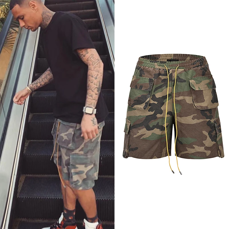 Vintage Camouflage Cargo Shorts Mens Three-dimensional Tailoring Pocket Oversized Cargo Shorts Hip Hop Streetwear Casual Short