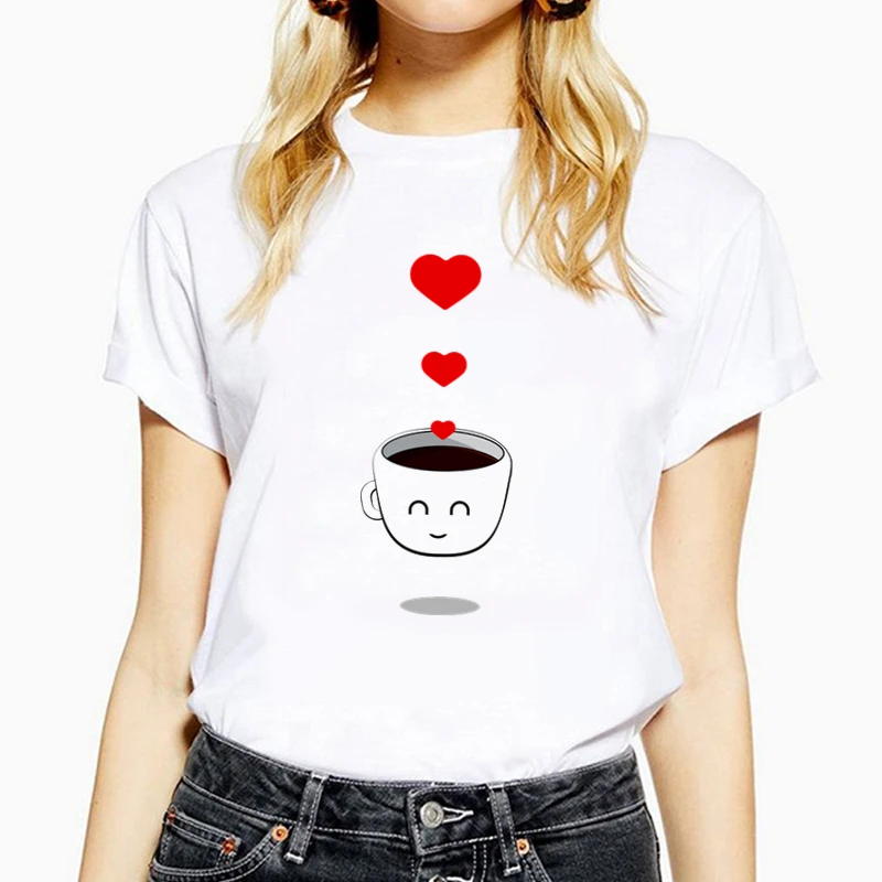 

Short-sleeve round-necklace women's T shirt, summer top, love from coffee, large size