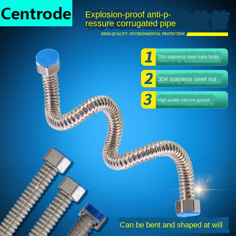 304 Rvs Ribbelbuis Hoge Druk Explosieveilige Boiler Inlaat Slang Wastafel Wc Aansluiting Outlet Pijp