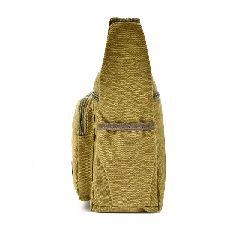 Men Solid Color Casual Style Canvas Shoulder Bags Travel Large Multi-pockets Handbags Crossbody Bag For Man Messenger Bag