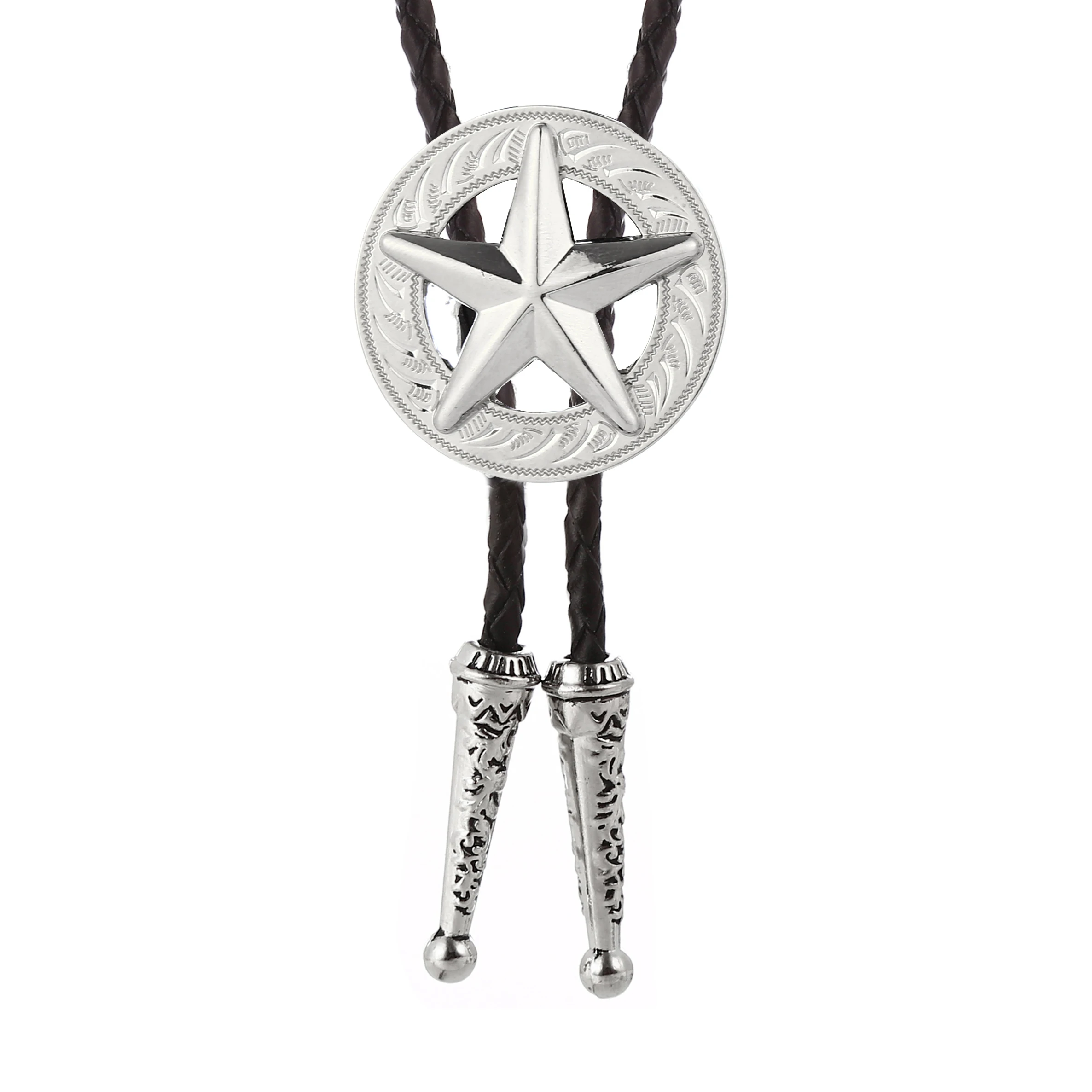 Western Cowboy Bolo Tie Texas Pentagram Zinc Alloy Leather Collar Rope Birthday Banquet Wedding Gifts