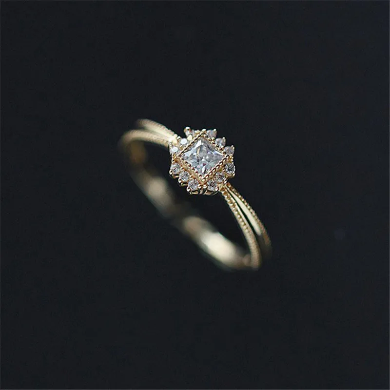 

HI MAN Korea INS Pavé Crystal Three-Dimensional Square 925 Sterling Silver Adjustable Ring Women Romantic Wedding Bridal Jewelry
