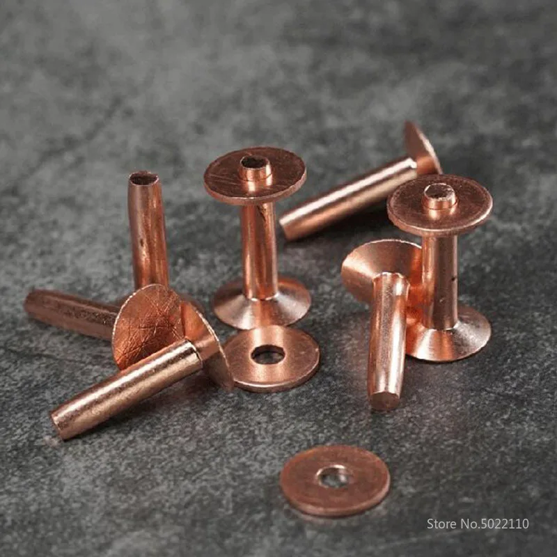 100Sets Copper Rivets and Burrs Washers Leather Copper Rivet Fastener for Collars Leather DIY Craft Supplies