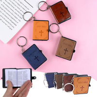 Small And Exquisite Bible Keychain English Mini Christ Jesus Cross Keychain Pu Leather Creative Portable Religious Keychain