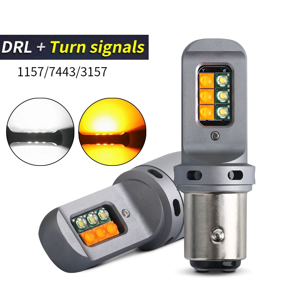 1pcs Led DRL With Turn Signal 2 in 1 Car Lights Canbus No Error For Car Two-Color Lamps 1157 BAY15D T25 3157 T20 7443 12V Diode