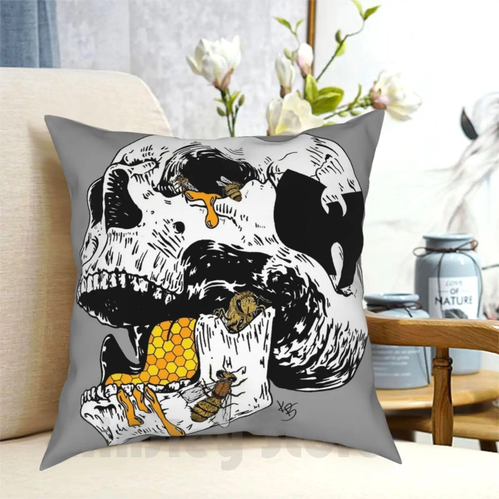 Pillow Case Printed Home Soft DIY Pillow cover Rap Music Skull Honey Bees Bee Killabees Rizza Black Yellow White Cool Sick