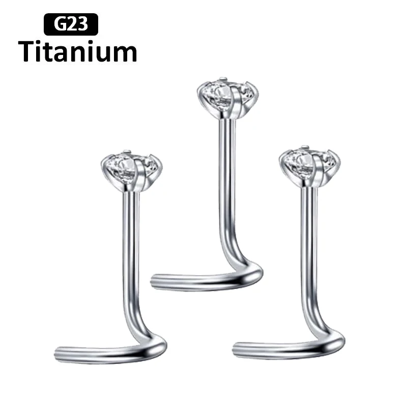 G23 Titanium Nose Piercings Nose Studs  CZ zircon four nose nail straight rod L rod bend rod for nose  fashion piercing jewelry